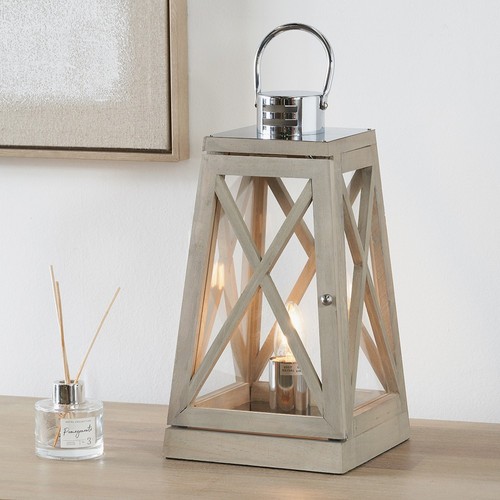 Grey wood lantern - grey, lamp