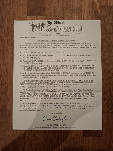 Original 1965 beatles fan club - original,