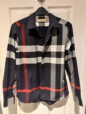 Men’s Burberry Somerton Check Pattern Navy Long Sleeve Shirt - M - Medium