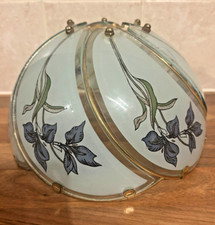 Glass Ceiling Lamp Shade Six Panels Blue Iris Detail No Electrical Work Needed