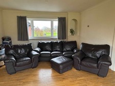 Brown Leather Sofa Set - 3