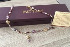 PAST TIMES VINTAGE ART DECO GARNET/AMETHYST/PEARL/GOLD PLATED NECKLACE/PENDANT 