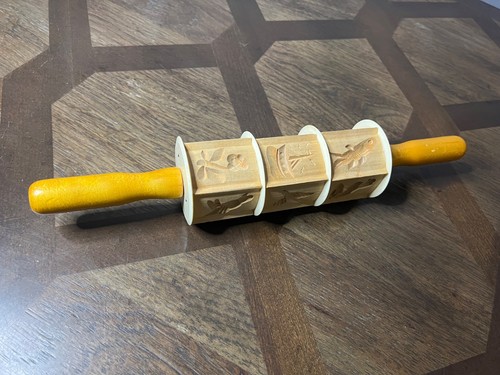 Vtg wooden embossed rolling - vtg,