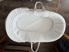 Elegant Baby Wicker Moses Basket with Deluxe Rocking Stand - White