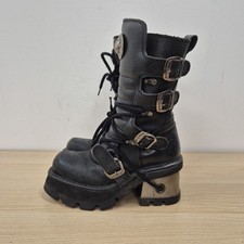 New Rock 373 Black Leather Chunky Platform Mid Calf Punk Boots Size Uk 5 Eu 38