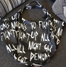 Gothic Religion London Shoulder Bag Large Black White Script Embossed Logo New