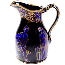 Hermes Greek Jug Alcock Jackfield Jet Ware Embossed Azure Blue h22cm Circa 1840