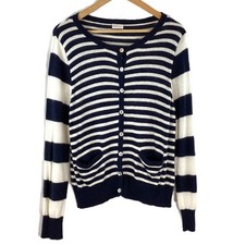 Minuet Petite Navy & Cream Striped Knit Cardigan L