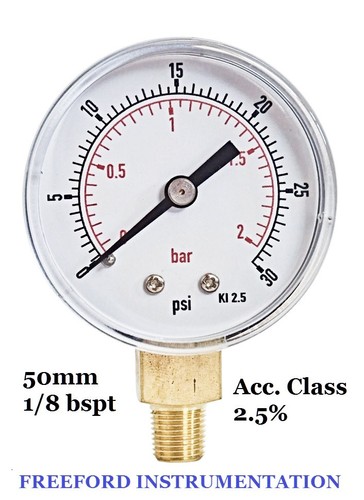 Pressure gauge 50mm bspt - pressure, 1/8