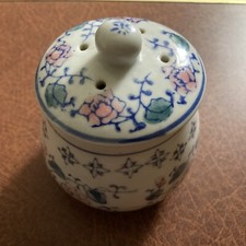 Porcelain Pot Pourri Green Blue Pink Floral Design Lidded Pot