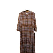 Brora Tartan Midi Dress Size UK 10 Purple Plaid Check Ruffled Autumn Fall 