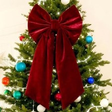 90cm Large Velvet Bowknot Christmas Tree Topper Retro Wine Red Bow Ornament NEW