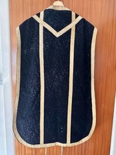 Black Chasuble with Gold Trim and Floral Pattern Velvet Vestment