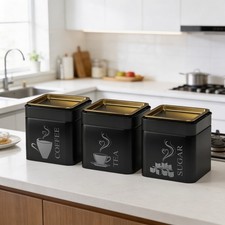 Black 3pc Set Coffee Tea Sugar