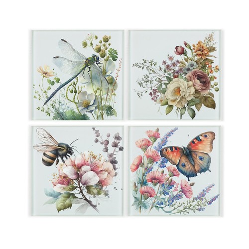 Floral creatures glass coaster - floral,