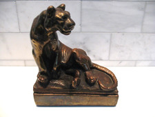 Vintage Pompeian Tiger Statue Bookend Statue,  7" RARE, Solid Copper