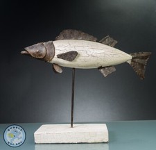 FISH SCULPTURE DISTRESSED RECLAIMED MATERIALS ARTISANAL FOLK ART BEACH HUT STYLE