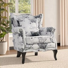 Butterfly Wingback Armchair Velvet Upholstered Studded Accent Chair With Cushion
