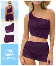 Womens Ladies Bikini Set Size 14 16 Non Wired Padded Top Retro Swim Skirt Brief