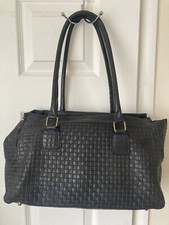 Woven Leather Bag Tote Italian Made Zip Black Distressed Designer Inspired
