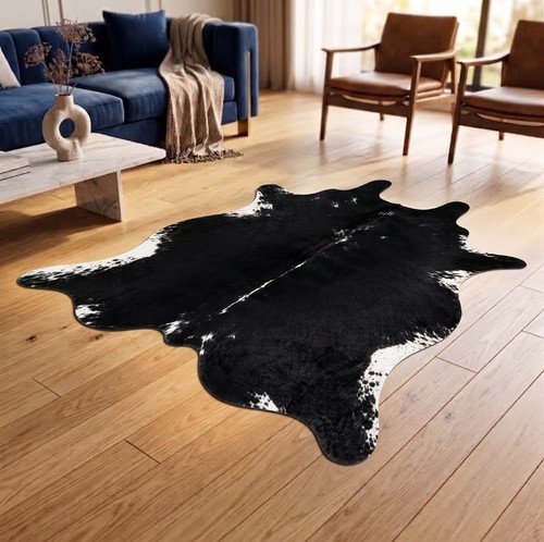 Natural cowhide rug black - natural,
