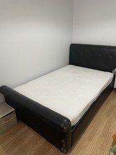 Queen Size Leather Round Bed Frame with Mattress and Headboard Black