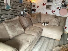 Beige Corner Sofa with Footstool Dog No Included