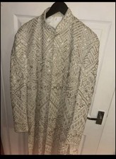STUNNING LUXURY QUALITY Men's Cream Sherwani Wedding Outfit Size Medium