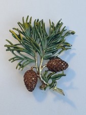 Vintage brooch Large Pine Cone Sprig Enamel Brooch By Exquisite