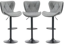 Set of 3 Grey Bar Stools Faux Leather, Kitchen Breakfast Bar Barstools, 3 chairs