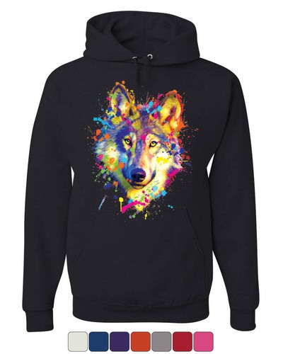 Neon wolf head hoodie - hoodie, paint