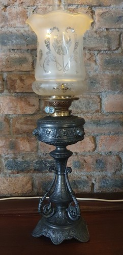 Antique spelter oil lamp - antique, hinks