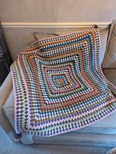Handmade Crochet Aran Chunky Lap Blanket With Pom Poms