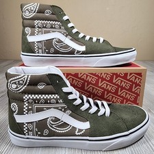 Vans SK8-Hi Paisley Bandana Print Olive Green/White Mens Size 9 New