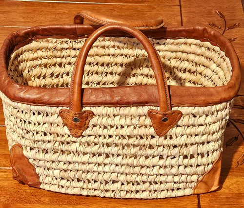 Moroccan straw market basket - moroccan,