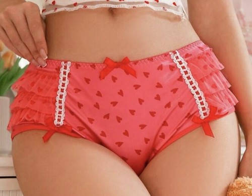 Pink heart print womens frilly - print,
