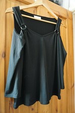 Black stretchy gypsy hippie boho cold shoulder top bling ring 16 BNWOT