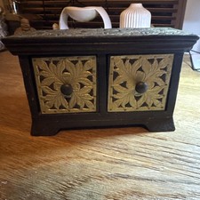 Rare CBG Handcrafted In India Wood Pierced Metal Work 2 Draw SpiceTrinket worn  