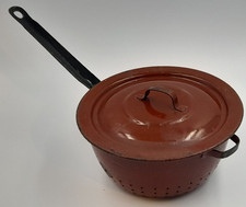 Vintage French Brown Enamel Colander Complete with Lid   P609