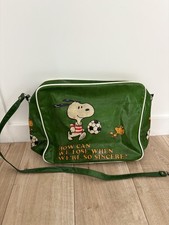 Rare Vintage 1965 Peanuts Snoopy and Woodstock football Green Vinyl shoulder Bag