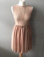 American Apparel Nude Beige Lace Chiffon Skater Mini Dress Sleeveless Sheer M