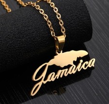 Gold Jamaica Word Map Necklace