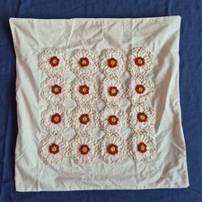 Vintage Linen Crochet Cushion Cover Beige Granny cushion cover Country Large