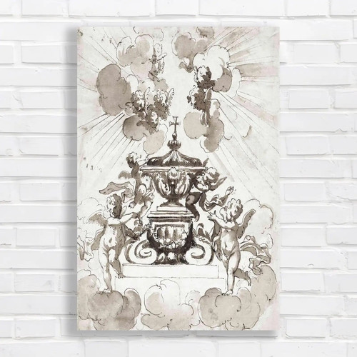 Baroque cherub fountain canvas - baroque,