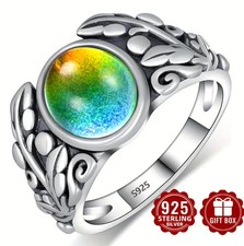 925 Sterling Silver Colour Changing Mood Ring With Vintage Leaf Design
