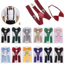 Kids Boys Girls Matching Elastic Braces Suspenders And Bow Tie Set Wedding Gift