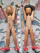 Vintage 1950's Wooden Toy Peg Dolls Painted Faces - Polish - Nude & need TLC