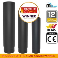 Stove Pipe Vitreous Enamel Black HETAS APPROVED Solid Fuel Choose Size Length