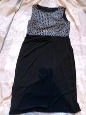 David Emanuel Black Dress Black  Sequins White Geometric Pattern top Half Size14