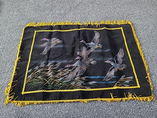 Vintage Retro Cushion Cover Flying Ducks Black Velvet Yellow Tassels 62cm x 42cm